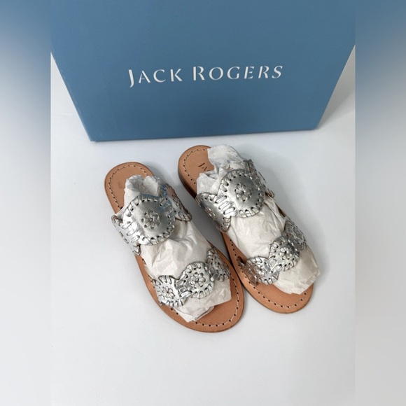 Jack Rogers Other - NEW Jack Rogers Girls Lauren Flat Sandals Silver Size 13
